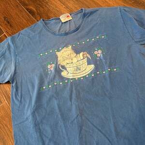 Vintage Morning Sun Cat Kitten Teacup Hearts Shirt XL